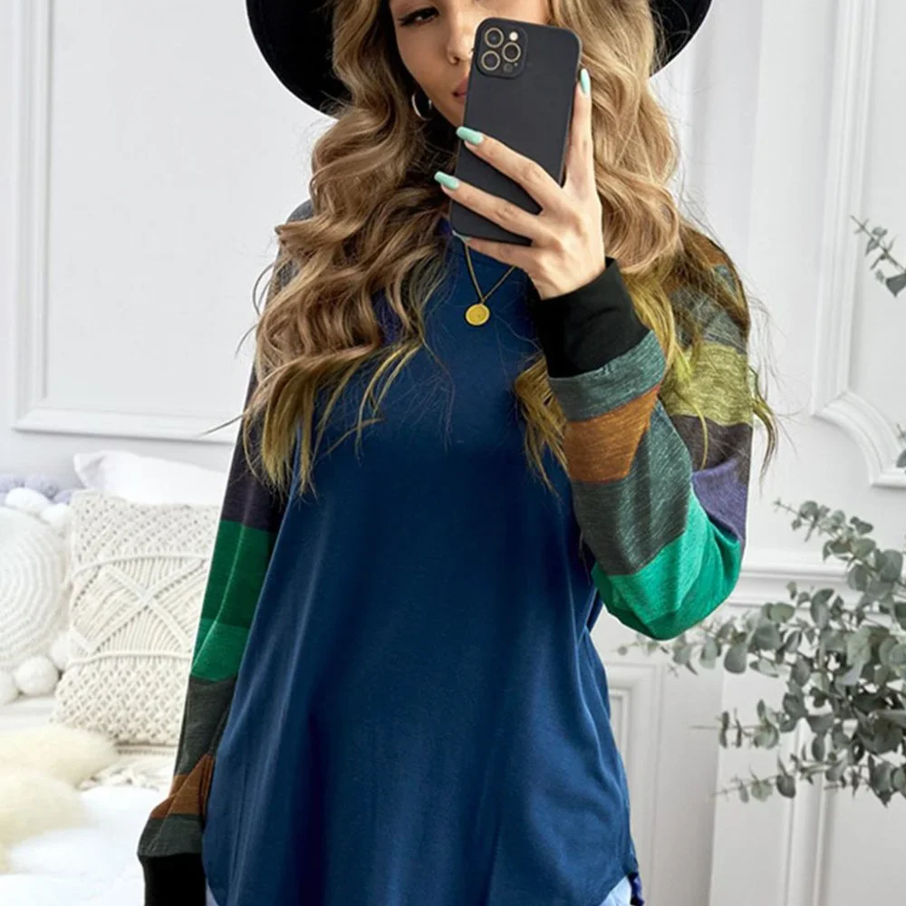 💜 New Navy Colorful Sleeves Top - Picture 3 of 9